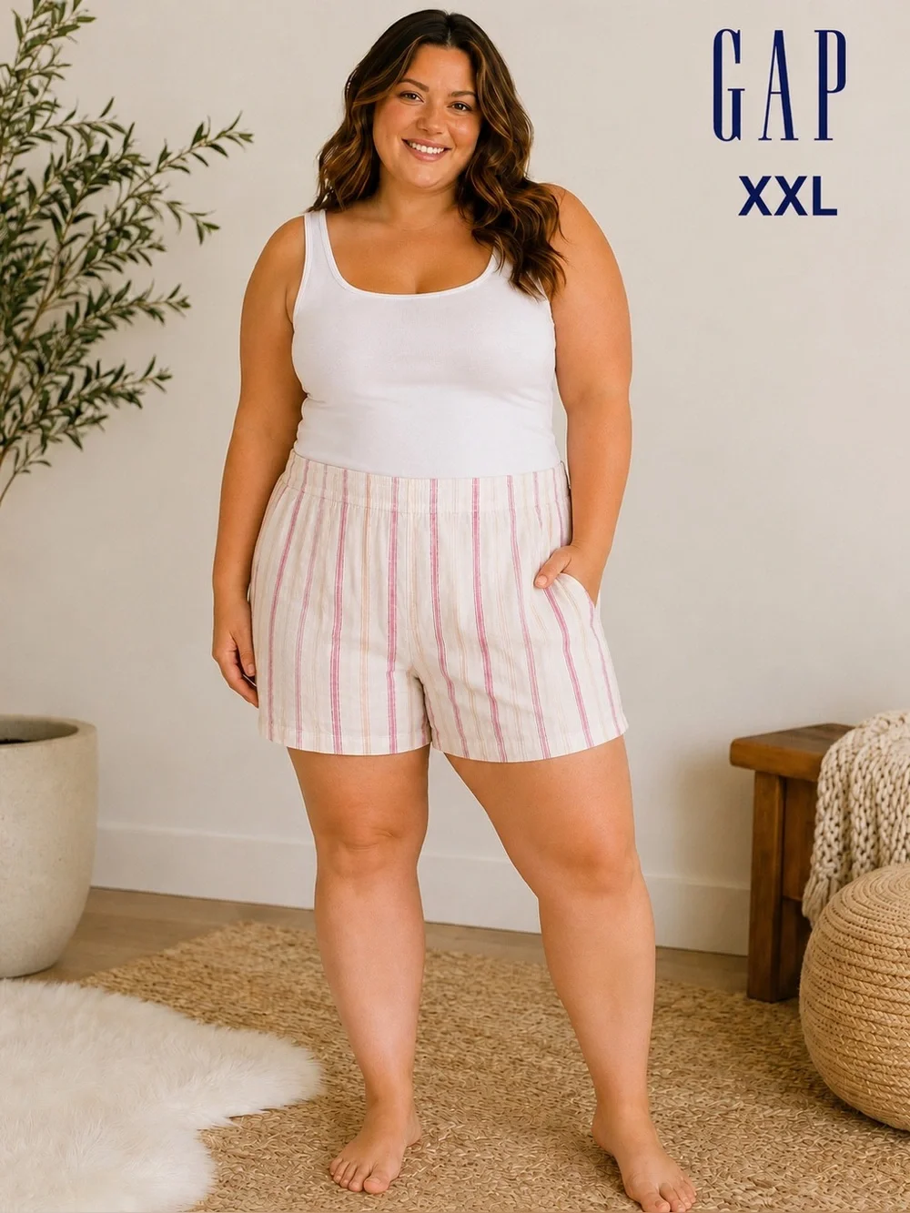 GAP Linen Blend Striped Pull-On Shorts XXL Coastal Cottagecore